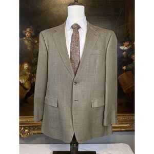 Chaps 44L Tan Houndstooth 100% Silk Smooth Tweed 2Btn Blazer Sport Coat‎ Jacket